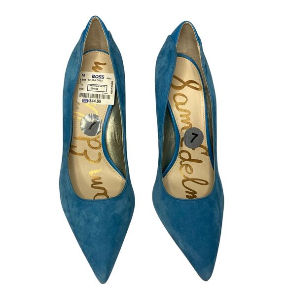 Sam Edelman Hazel Blue Suede Pointed-Toe Pump Size 7 Chic Classic Heels - Picture 3 of 5